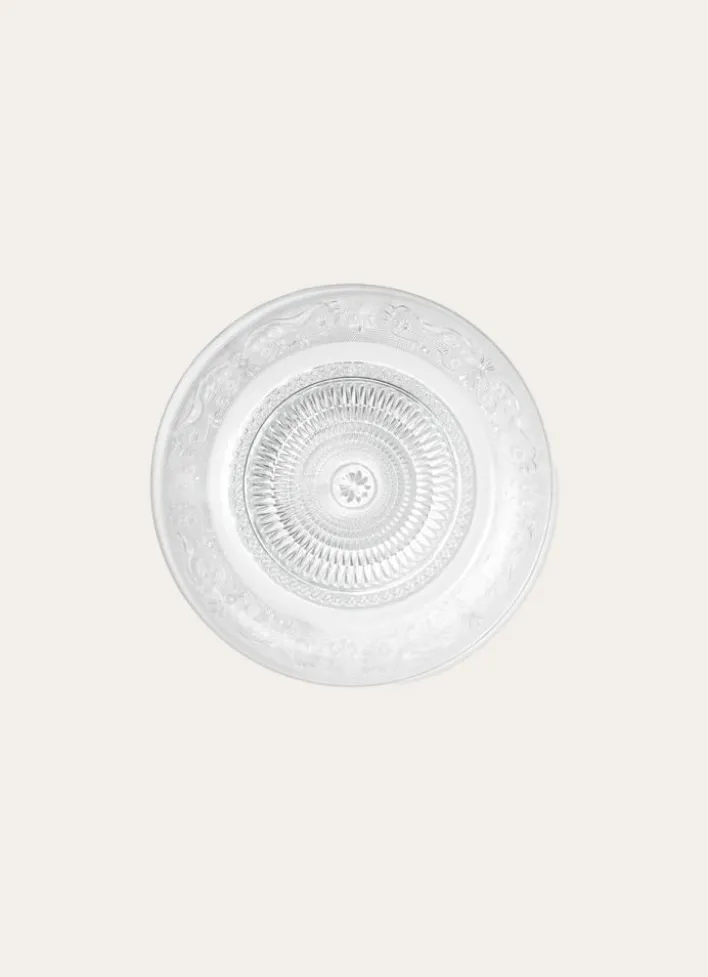 ASSIETTE DE PRÉSENTATION EN VERRE À MOTIFS GRAVÉS TRANSPARENT