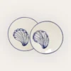 ASSIETTE À DESSERT EN GRÈS - MOTIF MOULE CREME/BLEU