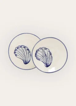 ASSIETTE À DESSERT EN GRÈS - MOTIF MOULE CREME/BLEU