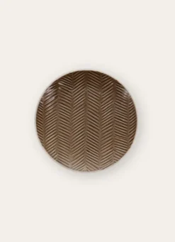 ASSIETTE À DESSERT EN GRÈS MOTIF CHEVRON RUSTIQUE MARRON