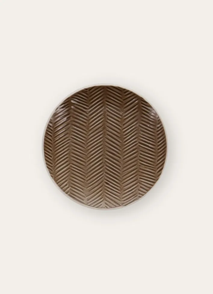 ASSIETTE À DESSERT EN GRÈS MOTIF CHEVRON RUSTIQUE MARRON