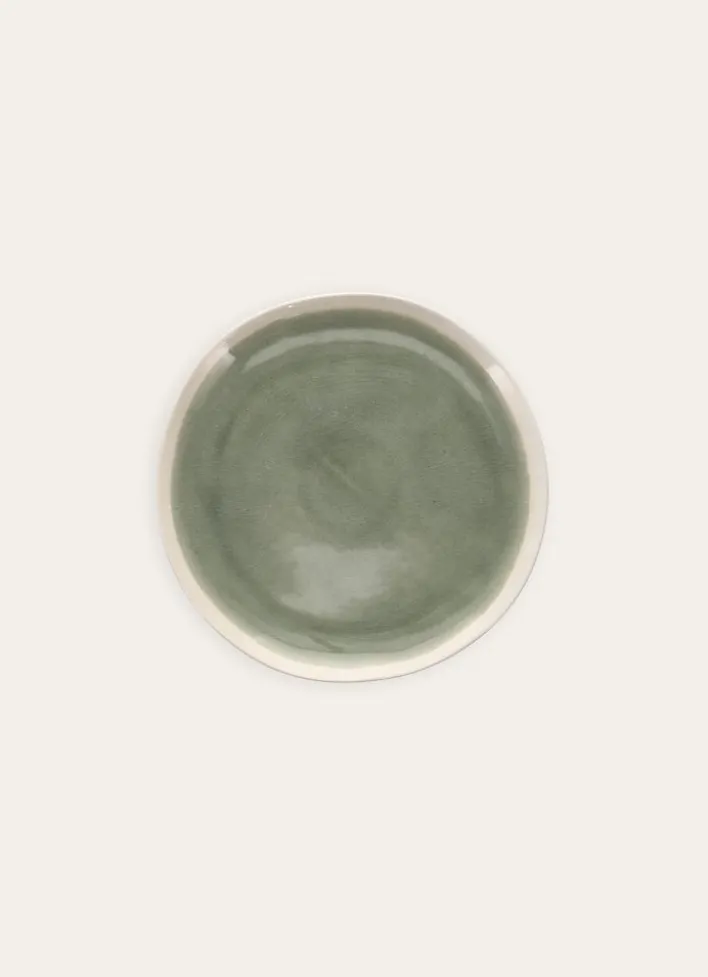 ASSIETTE À DESSERT EN GRÈS RÉACTIF VERT DE GRIS