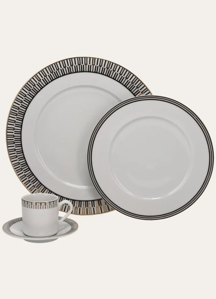ASSIETTE À DESSERT EN PORCELAINE ART DÉCO NOIR/DORÉ