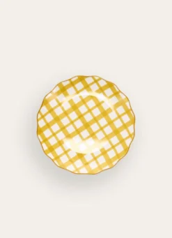 ASSIETTE À DESSERT EN PORCELAINE À RAYURES OCRE