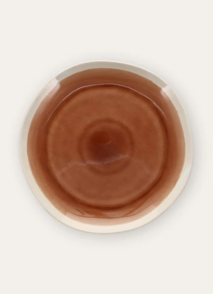 ASSIETTE PLATE EN GRÈS RÉACTIF MARRON