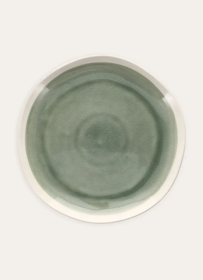 ASSIETTE PLATE EN GRÈS RÉACTIF VERT DE GRIS