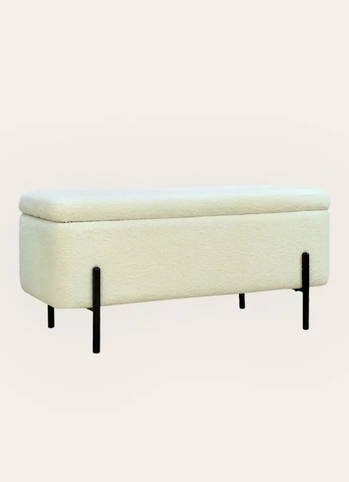 BANC COFFRE AVEC ESPACE DE RANGEMENT BLANC/PIEDS