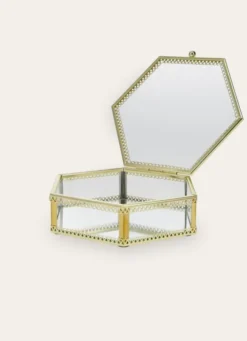 BOÎTE HEXAGONALE EN VERRE AVEC STRUCTURE DORÉE TRANSPARENT/DORE