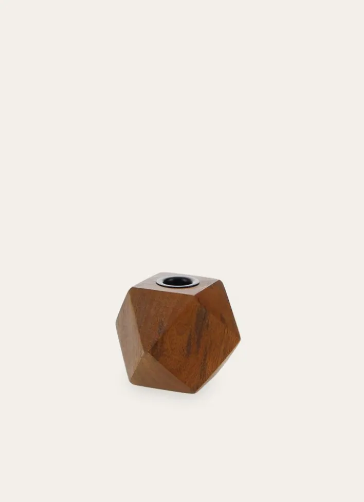 BOUGEOIR EN BOIS DE MANGUIER MULTI-FACETTESMARRON