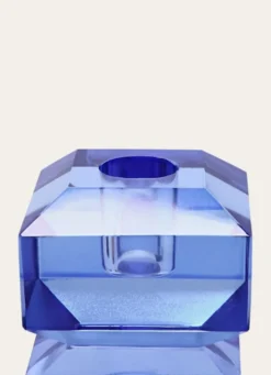 BOUGEOIR EN CRISTAL BLEU