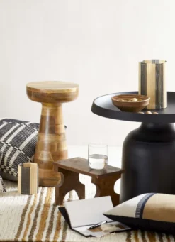BOUGEOIR EN VERRE ET BAMBOU GRAND MODÈLE BOIS / NOIR