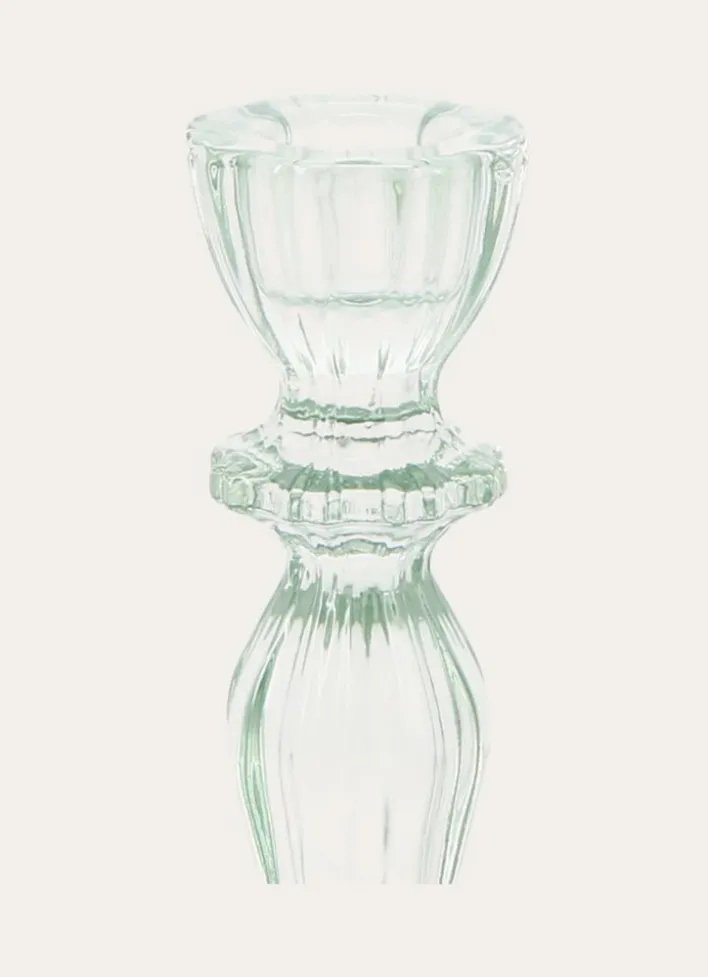BOUGEOIR EN VERRE TEINTÉ H15,5 CM VERT AMANDE