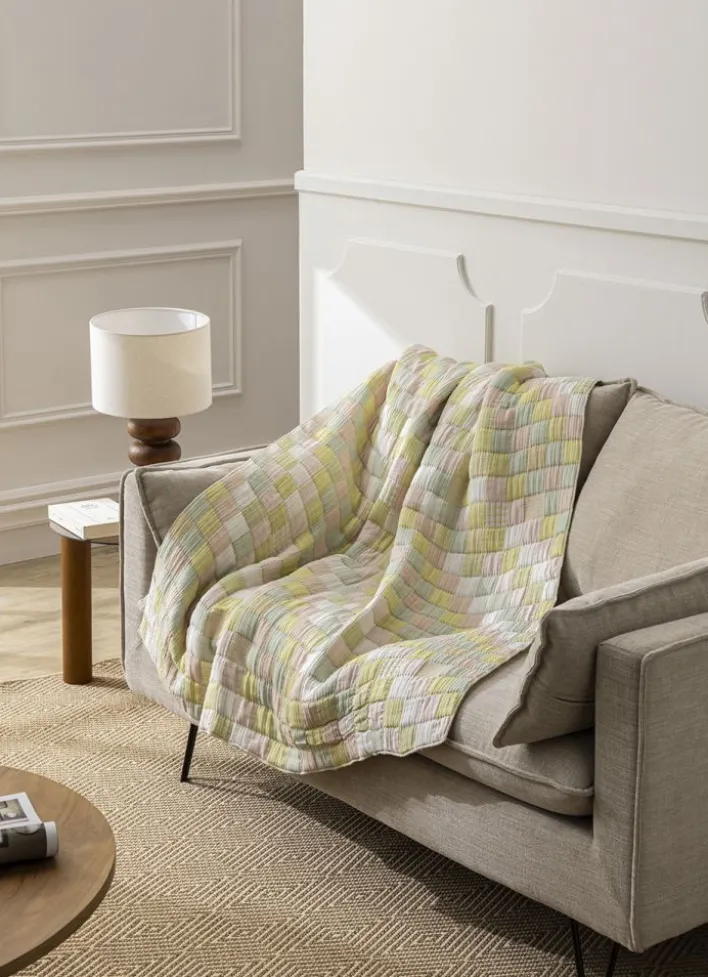 BOUT DE LIT EN GAZE DE COTON MATELASSÉ MULTICOLORE