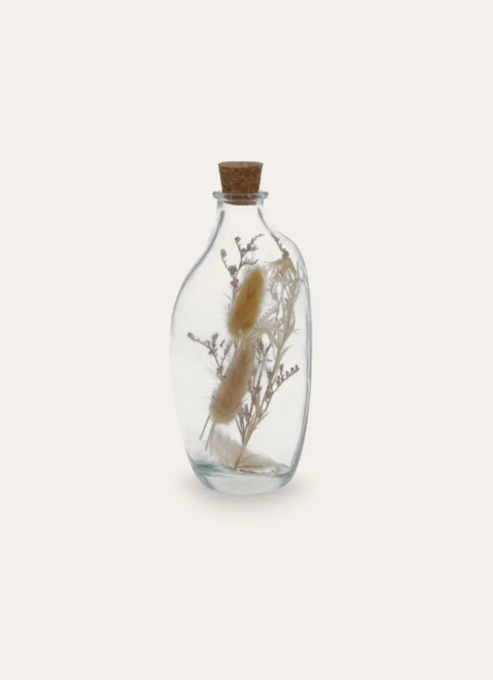 BOUTEILLE EN VERRE AVEC FLEURS SÉCHÉES TRANSPARENT