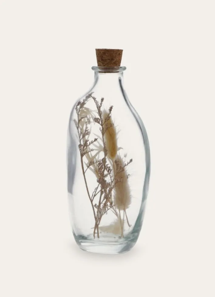 BOUTEILLE EN VERRE AVEC FLEURS SÉCHÉES TRANSPARENT