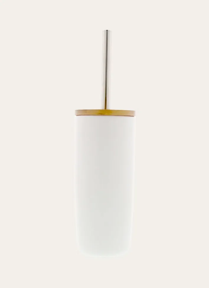 BROSSE WC EN GRÈS ET BAMBOU BLANC
