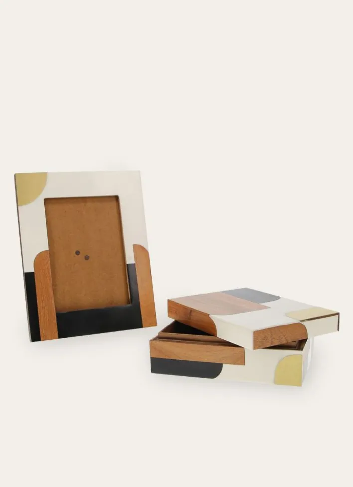 CADRE À POSER STYLE MARQUETERIE MULTICOLORE/ECRU