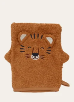 CAPE DE BAIN ET GANT DE TOILETTE EN ÉPONGE TIGRE OCRE