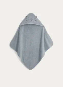 CAPE DE BAIN ET GANT DE TOILETTE EN ÉPONGE CHATON BLEU