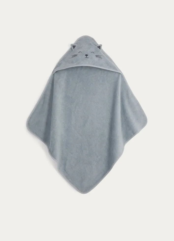 CAPE DE BAIN ET GANT DE TOILETTE EN ÉPONGE CHATON BLEU