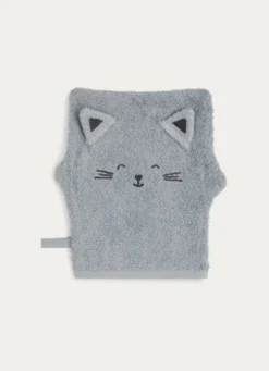 CAPE DE BAIN ET GANT DE TOILETTE EN ÉPONGE CHATON BLEU