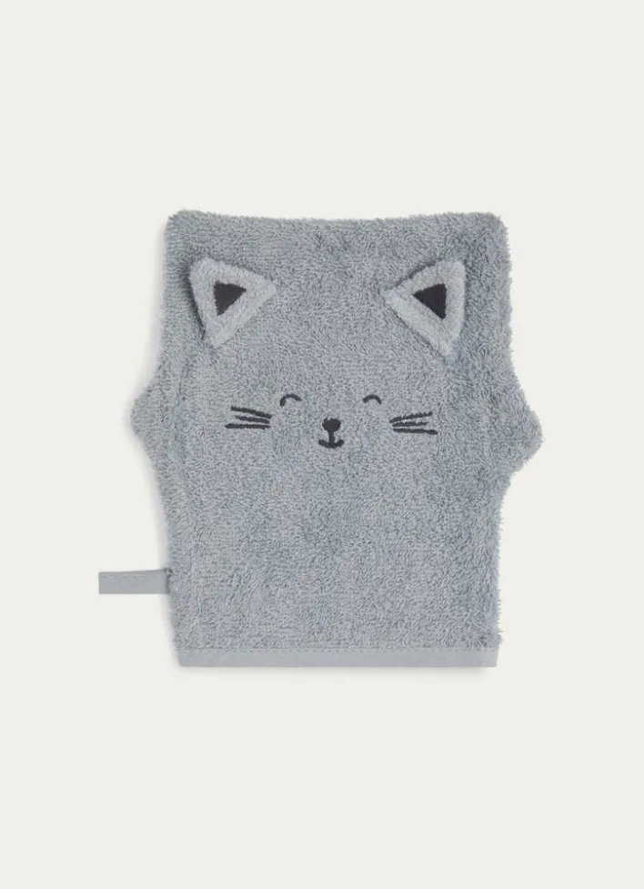 CAPE DE BAIN ET GANT DE TOILETTE EN ÉPONGE CHATON BLEU