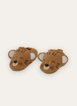 CHAUSSONS BÉBÉ EN TRICOT TÊTE DE TIGRE OCRE