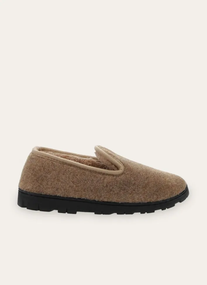CHAUSSONS EN FEUTRE DOUX CONTRASTÉE MARRON