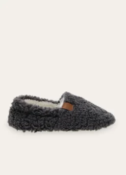 CHAUSSONS UNIS EN SHERPA AVEC DÉTAIL SIMILI CUIR GRIS FONCE