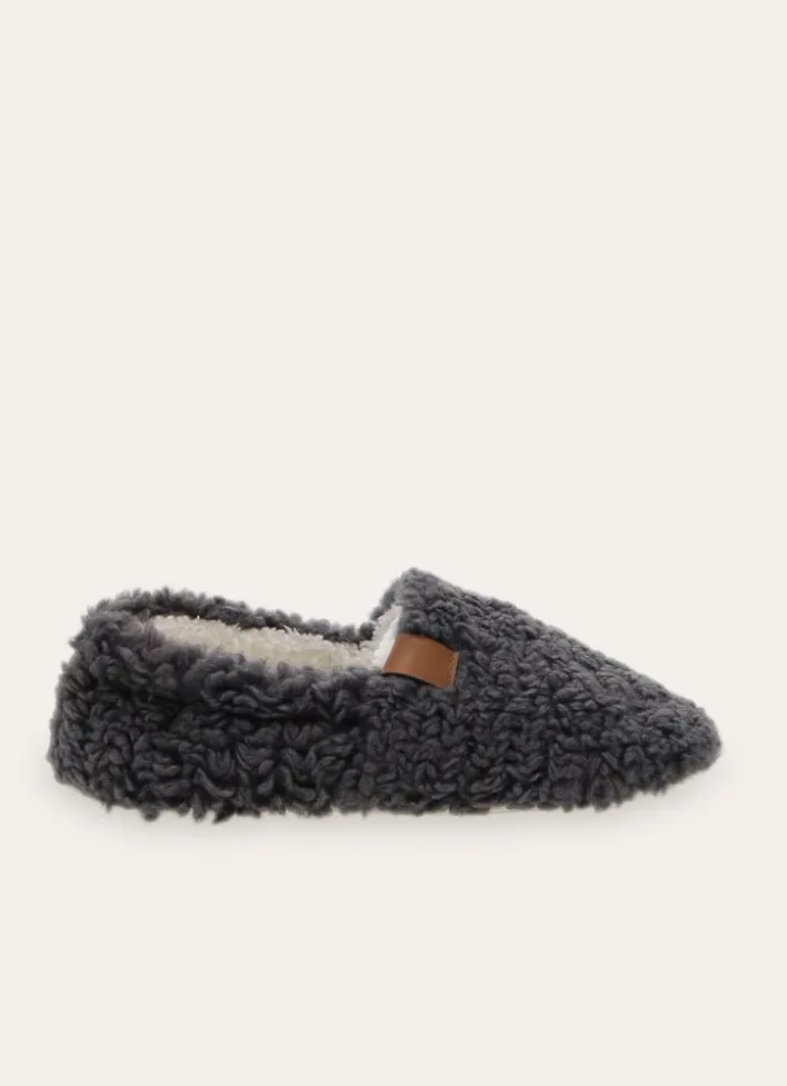 CHAUSSONS UNIS EN SHERPA AVEC DÉTAIL SIMILI CUIR GRIS FONCE