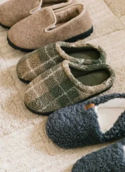 CHAUSSONS UNIS EN SHERPA AVEC DÉTAIL SIMILI CUIR GRIS FONCE