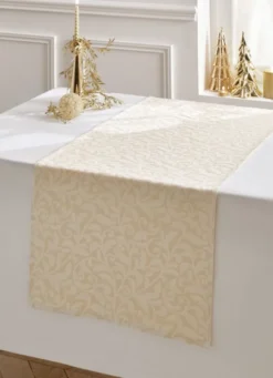 CHEMIN DE TABLE JACQUARD BRILLANT DORÉ ECRU