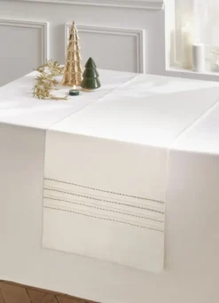 CHEMIN DE TABLE PLISSÉ BRODÉ FILS DORÉS BLANC