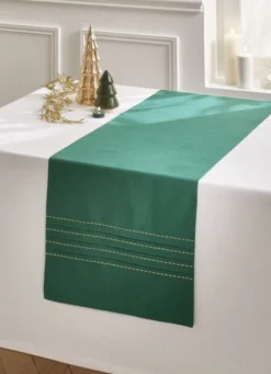 CHEMIN DE TABLE PLISSÉ BRODÉ FILS DORÉS VERT