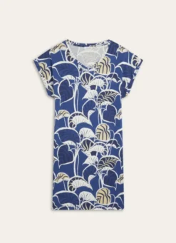 CHEMISE DE NUIT MANCHES COURTES EN COTON IMPRIMÉ BLEU