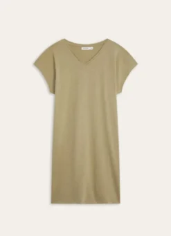 CHEMISE DE NUIT MANCHES COURTES COL V EN COTON KAKI