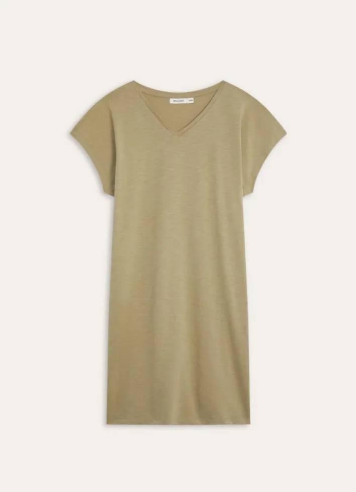 CHEMISE DE NUIT MANCHES COURTES COL V EN COTON KAKI