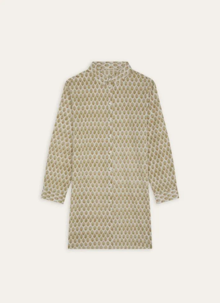 CHEMISE DE NUIT MANCHES LONGUES EN VOILE DE COTONECRU