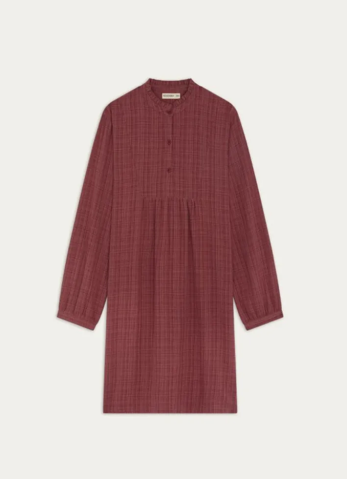 CHEMISE DE NUIT À MANCHES LONGUES IMPRIMÉ CARREAUX ROSE FONCÉ