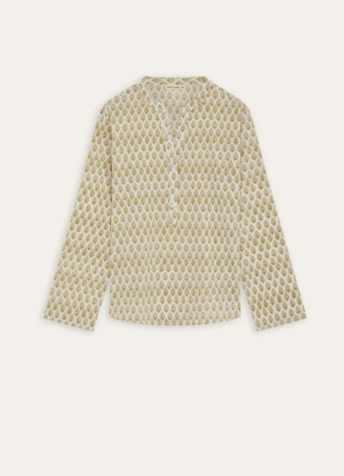 CHEMISE MANCHES LONGUES EN VOILE DE COTON IMPRIMÉ ECRU