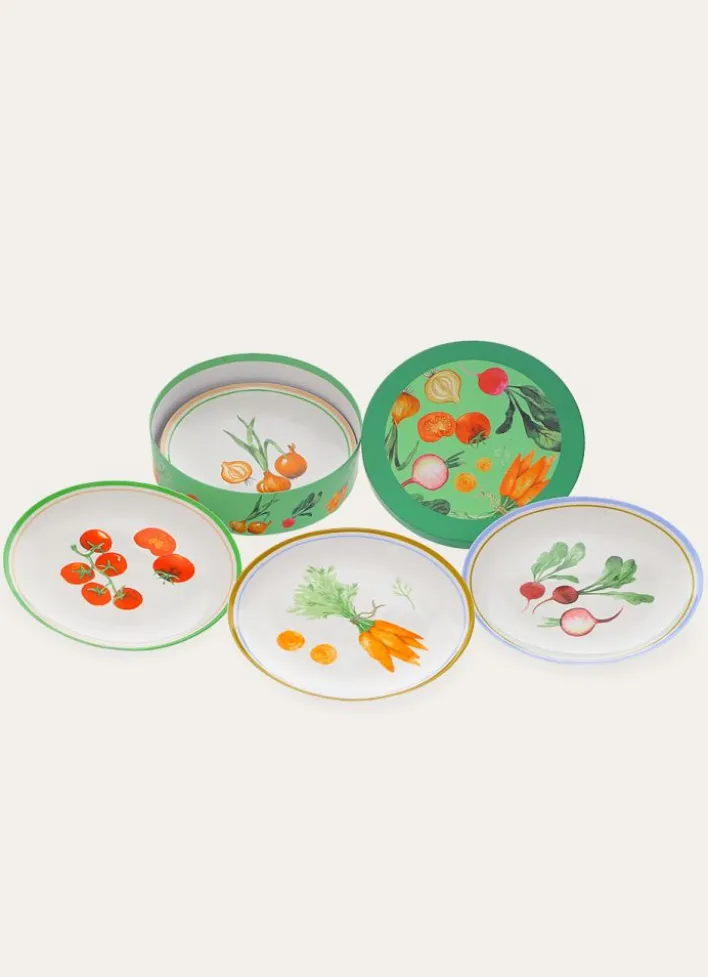 COFFRET DE 4 ASSIETTES DÉCOR LÉGUMES MULTICOLORE