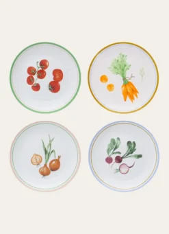 COFFRET DE 4 ASSIETTES DÉCOR LÉGUMES MULTICOLORE