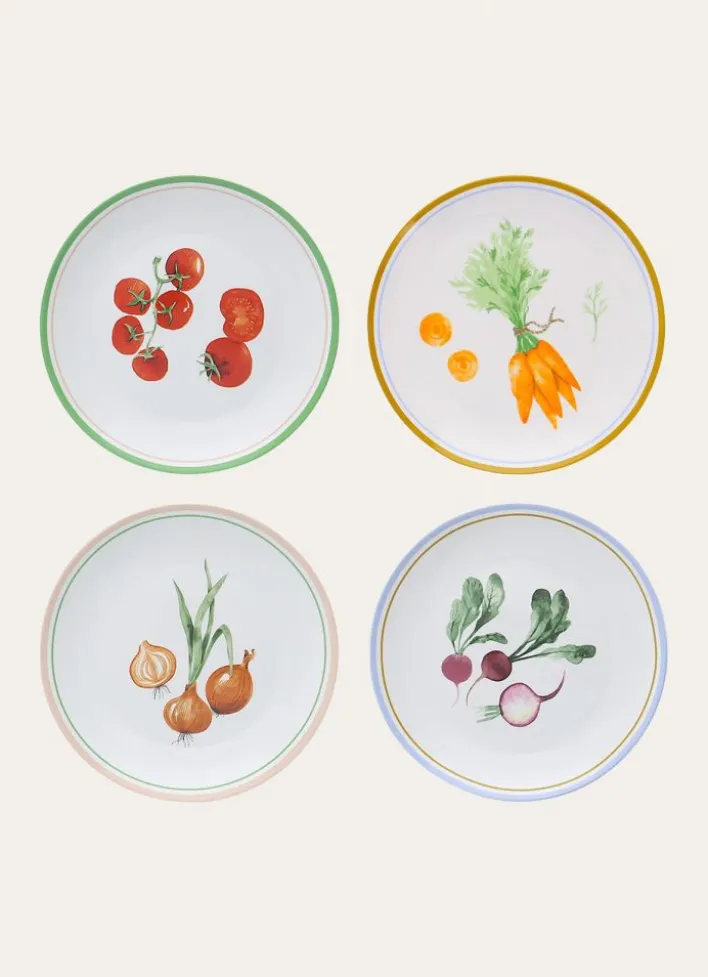 COFFRET DE 4 ASSIETTES DÉCOR LÉGUMES MULTICOLORE