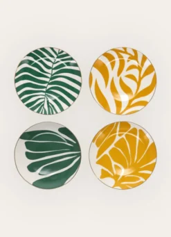 COFFRET DE 4 ASSIETTES À DESSERT AVEC FILET OR VERT / JAUNE