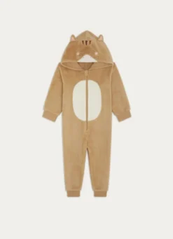 COMBINAISON ZIPPÉE EN POLAIRE AVEC CHAT BRODÉE BEIGE