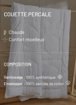 COUETTE CHAUDE EN PERCALE DE COTON - 350G BLANC