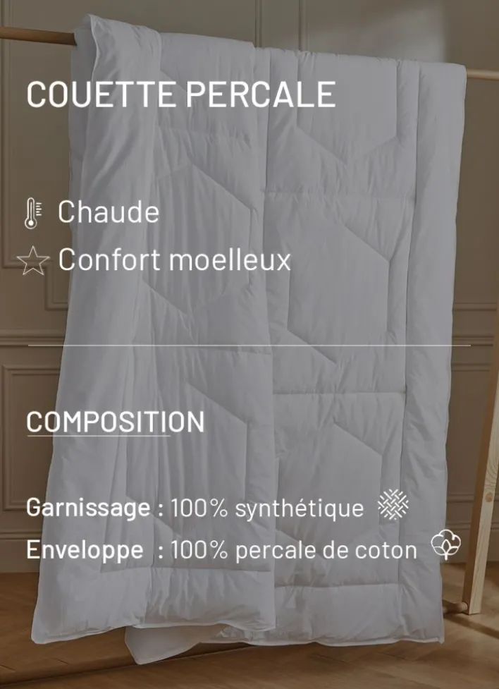 COUETTE CHAUDE EN PERCALE DE COTON - 350G BLANC