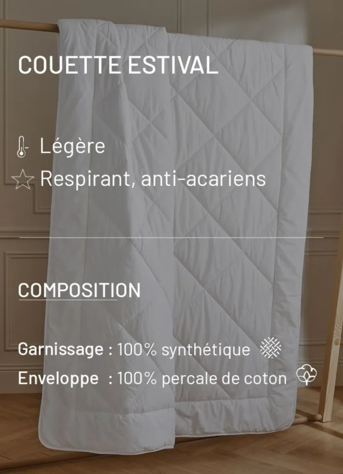 COUETTE ESTIVALE LÉGÈRE EN PERCALE DE COTON - 200G BLANC