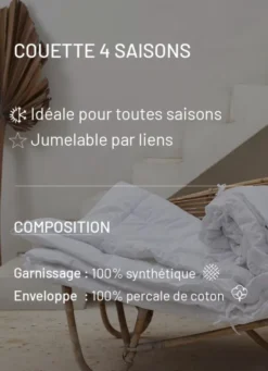 COUETTE 4 SAISONS EN PERCALE DE COTON 175/300 GR BLANC