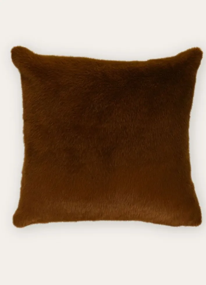 COUSSIN EFFET MOHAIR ET FOURRURE MARRON